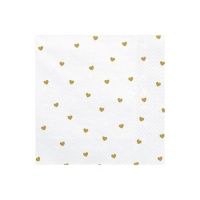 Serviettes de table blanches avec des coeurs dorés 16,5 x 16,5 cm - 20 pcs.