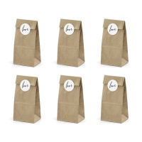 Sacs en papier kraft avec autocollants Love - 6 pcs.