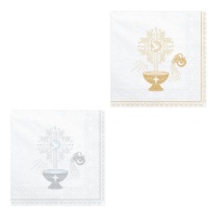 Serviettes de table avec calice et colombe 16,5 x 16,5 cm - 20 pcs.