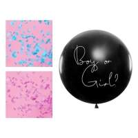 Ballon géant en latex garçon ou fille avec confettis 1 m - PartyDeco - 1 unité