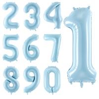 Ballon numéroté bleu pastel 86 cm - PartyDeco