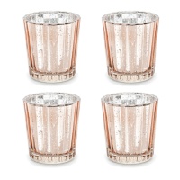 Bougeoir en verre 5,5 x 6 cm - 4 pcs. Verre doré rose - 4 pcs.