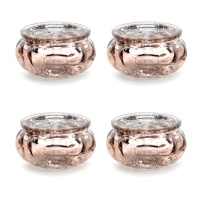 Bougeoir rond en verre rose-doré 6 x 3 cm - 4 unités