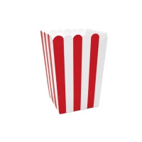 Boîte de pop-corn à rayures rouges et blanches 12,5 cm - 6 unités