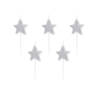 Bougies étoiles argentées - 5 pièces
