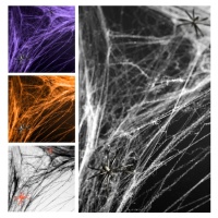 Toiles d'araignées colorées avec 2 araignées de 60 g