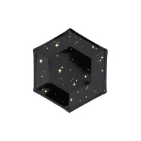 Assiettes hexagonales noires avec étoiles dorées 20 cm - 6 pcs.
