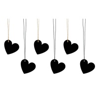 Etiquettes en carton noir en forme de coeur avec fil - 6 pcs.