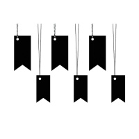 Etiquettes cadeaux en carton noir en forme de drapeau avec fil - 6 pcs.