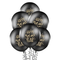 Ballons latex noir pastel 30 cm pour le réveillon du Nouvel An - PartyDeco - 6 pcs.