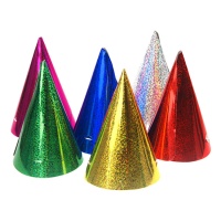 Chapeaux de fête holographiques en couleurs assorties - 20 pcs.
