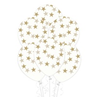 Ballons en latex transparent avec étoiles dorées 30 cm - 50 pièces