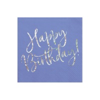 Serviettes de table Happy Birthday lilas 16,5 x 16,5 cm - 20 unités