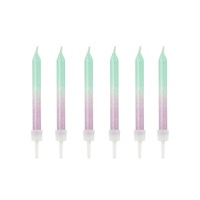 bougies pailletées aquamarine et violette, 6 cm - 20 unités