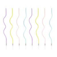 Bougies spirales longues multicolores pastel 14,5 cm - 8 pièces