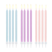 Bougies de 15 cm de long aux couleurs pastel - 12 unités