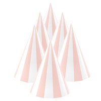 Chapeau de fête à rayures rose clair - 6 pcs.