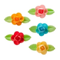 Décors comestibles fleurs avec feuilles 8,5 cm - Dekora - 50 unités