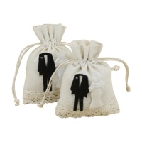 Sacs en tissu avec décoration de la mariée et du marié - 2 pcs.