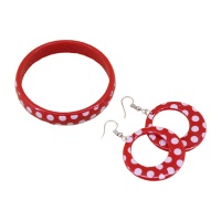 Bracelet et boucles d'oreilles flamenco rouges à pois pour enfants