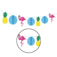 Guirlande avec boules gigognes, flamants roses et pommes de pin - 4,00 m