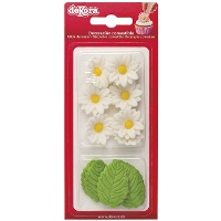 Figurines de sucre marguerites et feuilles - Dekora - 12 unités