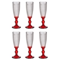 Verre à champagne de 180 ml avec points rouges et base rouge - 6 pièces.