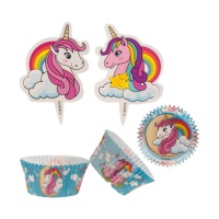 Capsules et piques à cupcakes licorne - 24 pcs.