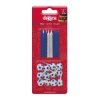 Bougies de football bleu et blanc 8,5 cm - 12 pcs.