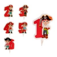 Bougie numérotée Pirate 7 cm - 1 pièce