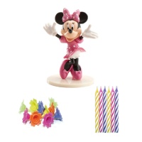 Dessus de gâteau Minnie Mouse avec bougies - 21 pcs.