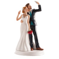 Figurine pour gâteau de mariage avec selfie des mariés - 20 cm
