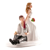 Figurine de gâteau de mariage de la mariée traînant le marié - 15 cm