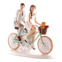 Figurine pour gâteau de mariage des mariés sur un tandem - 16 x 18 cm