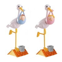 Figurine de gâteau de baptême représentant une cigogne avec un bébé 18 x 10 cm - 1 pc.