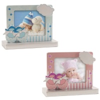 Figurine pour gâteau de baptême avec cadre photo avec chaussons - 11 cm