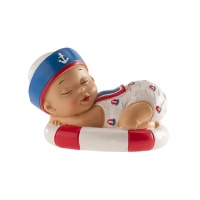 Figurine pour gâteau de baptême avec bébé marin avec flotteur - 7 cm