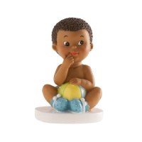 Figurine pour gâteau de baptême avec bébé marron avec ballon - 10 cm