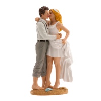 Figurine pour gâteau de mariage des mariés s'embrassant sur la plage - 17 cm