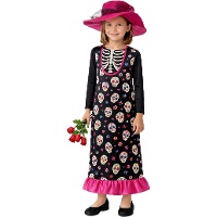 Déguisement de squelette Catrina avec chapeau pour jeune fille