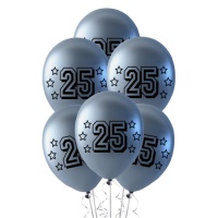 Ballons argentés de 25e anniversaire 30 cm - 6 pièces