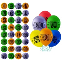 Ballons en latex assortis numéro 25 cm - 8 unités