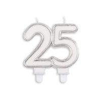 Bougie numéro 25 avec bord en argent de 7 cm