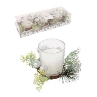 Bougie avec verre de Noël argenté décoré 29,5 x 10,5 x 6,5 cm - 3 pièces