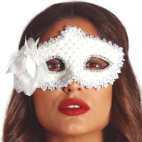 Masque blanc avec paillettes et fleur