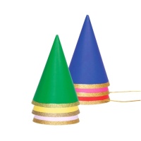 Chapeaux de fête en couleurs assorties avec bordure pailletée - 6 pcs.