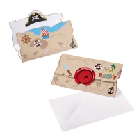 8 x 14,3 cm Invitations carte de pirate - 8 pcs.