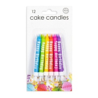 Bougies colorées avec Happy Birthday - 12 unités