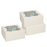 Boîte pour 4 petits gâteaux blancs 16,5 x 16,5 x 7 cm - FunCakes - 3 unités