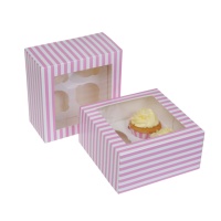 Boîte pour 4 cupcakes rayés rose et blanc - 17,8 x 17,8 x 9 cm - House of Marie - 2 unités